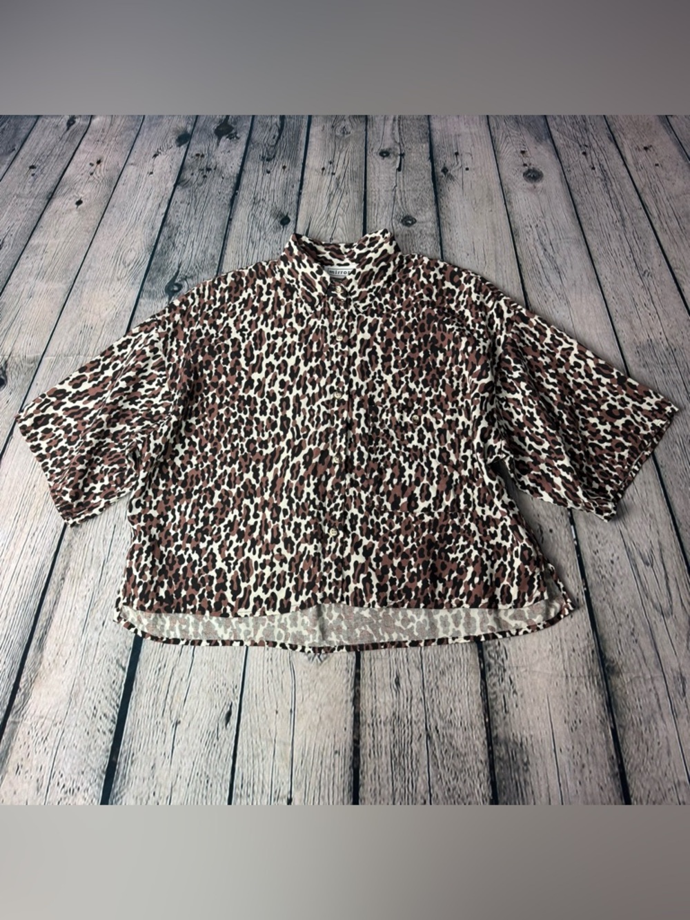 Vintage 80s/90s Leopard Print Button-Front Women’s Crop Top Brown/Cream Sz Small